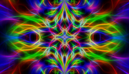 Abstract neon blurry patterned symmetrical background.