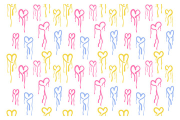 Horizontal pattern of graffiti hearts with smudges. Image for a poster or cover. Vector illustration. Repeating texture. Figure for textiles.