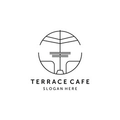 terrace cafe line art logo vector illustration template design