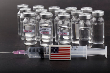 Covid-19 Corona Virus vaccine vials medicine drug bottles.