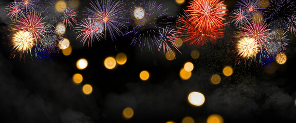 Fireworks to celebrate happy new year. Happy New Year 2021. Christmas and New Year holidays...
