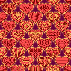 Valentine Holiday Seamless Background, Hearts with Abstract Pattern. Vector