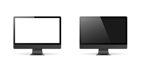 Realistic set of Monitors dark grey color. Realistic monitor with transparent screen vector illustration
