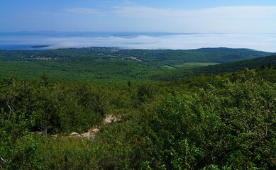 Landscape view of Bar Harbor from Cadillac Mountain in Acadia National Park, Mount Desert Island, Maine, United States