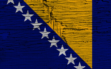 Bosnia  Herzegovina flag on old wooden board