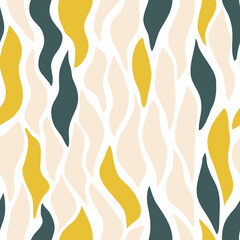 Retro leaves trendy colors vector seamless pattern. Festive, merry floral, herbs shapes background. Abstract texture  for wrapping, wallpaper, textile,  leaflet. Bright mosaic backdrop.