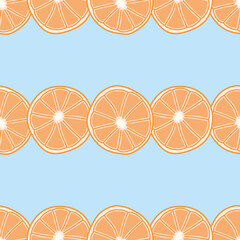 Seamless half orange pattern vector. Doodle citrus slice illustration background.