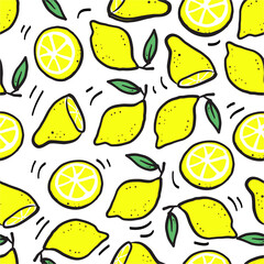 Seamless pattern with Lemon on white.