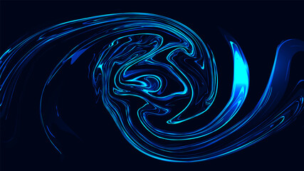 Blue transparent abstract shining magical cosmic magical energy lines, rays with highlights and dots and light shines on waves on a blue background from below. illustration