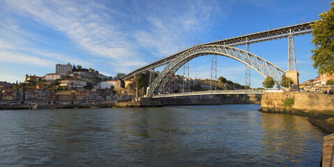 Fototapeta premium The Douro river and Dom Luis I Bridge , Porto, Portugal, Unesco World Heritage Site