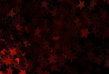 Dark Red vector background with beautiful snowflakes, stars.