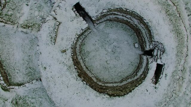 Aerial view of Cairn Laith Broch on the coast of the Moray Firth of Sutherland Scotland UK