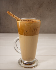 Breakfast with dalgon coffee on a light background 