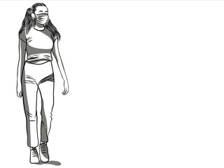 Beautiful young woman wearing surgical mask for protective of Coronaviruses epidemic,air pollution.Creative with illustration in flat design.