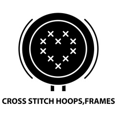 cross stitch hoops and frames icon, black vector sign with editable strokes, concept illustration