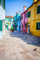 Colourful houses in the village of Burano, small island in the bay of Venice, Italy