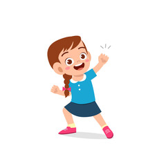 cute little kid girl show win fist up expression gesture