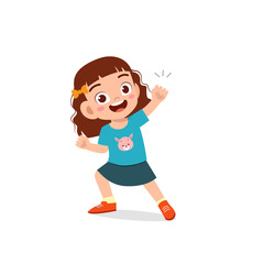 cute little kid girl show win fist up expression gesture