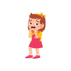 cute little kid girl feeling scared and shocked expression gesture