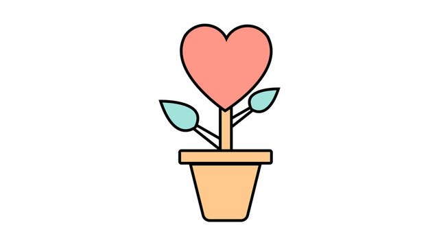 Simple flat style icon of a beautiful flower in a pot with a heart for the holiday of love, Valentine's Day or March 8th. illustration