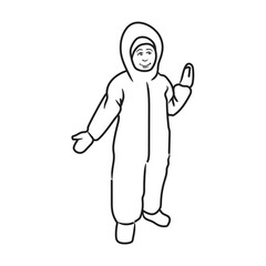 Winter portrait of kid, child in warm clothes, coveralls, jacket and pants, snowsuit, overalls, outdoors. Line art, outline.