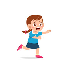 cute little kid girl scared and run expression gesture