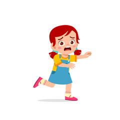 cute little kid girl scared and run expression gesture
