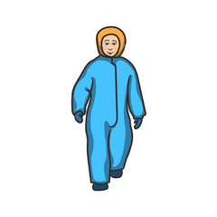 Winter portrait of kid, child in warm clothes, coveralls, jacket and pants, snowsuit, overalls, outdoors.