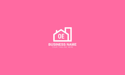 Fototapeta na wymiar OE O E initial creative logo with home vector template image. Real estate logo vector.