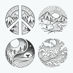 Line Art Drawing Nature Set 4 in 1