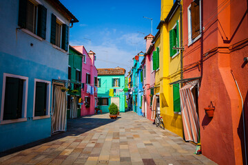 Fototapeta na wymiar Washing day in the colourful village of Burano, small island in the bay of Venice, Italy