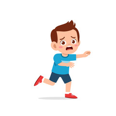 cute little kid boy scared and run expression gesture