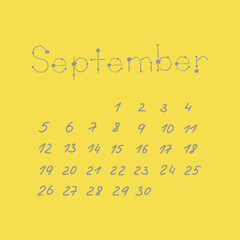 September 2021 vector calendar grey yellow 2021 minimalist style