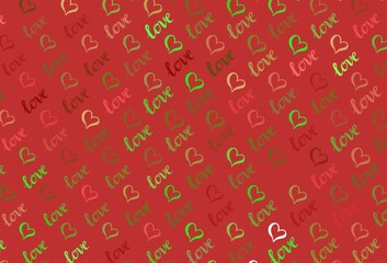 Light Green, Red vector background with hearts.