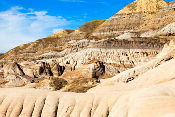 Drumheller badlands at the Dinosaur Provincial Park in Alberta, where rich deposits of fossils and...