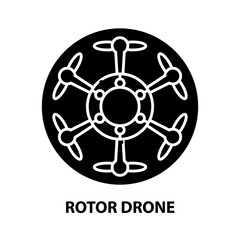 rotor drone icon, black vector sign with editable strokes, concept illustration