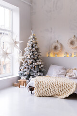 Bedroom decorated in Christmas style
