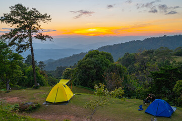 Good view in north of Thailand , Travel to the forest and mountains. Camping trip
