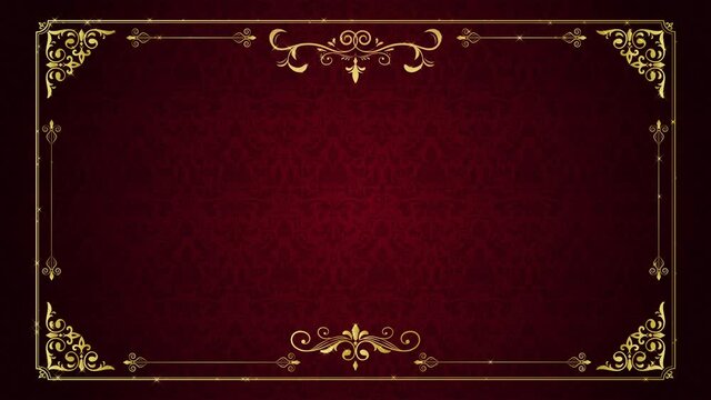 dark red abstract golden floral frame vintage background animation footage, antique decorative calligraphic frame,ornamental floral corner frame luxury background design