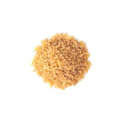 Top view of raw bulgur seeds isolated on white background