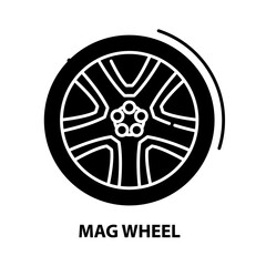 Fototapeta premium mag wheel icon, black vector sign with editable strokes, concept illustration