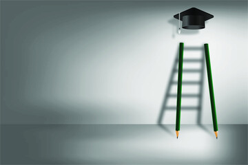 Pencil ladder for the effort to reach the degree cap and the challenges in business to achieve success and conceptual success.