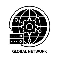 global network icon, black vector sign with editable strokes, concept illustration