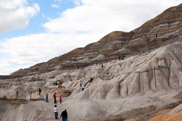 Drumheller badlands at the Dinosaur Provincial Park in Alberta, where rich deposits of fossils and...