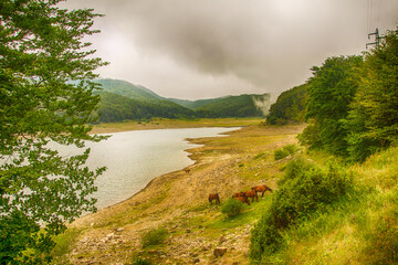 Obraz premium landscape with lake and mountains