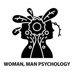 woman and man psychology icon, black vector sign with editable strokes, concept illustration