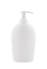 White plastic bottle with liquid hand soap isolated on white background with clipping path