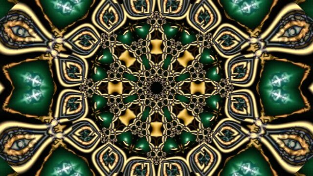 animation of an abstract background revealing a beautiful fractal precious mandala with a variety of ornaments