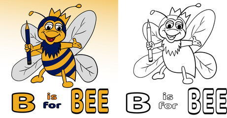 b for bee alphabet coloring book vector