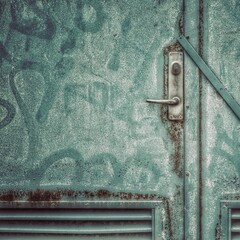 Alte, rostige Eisentüre die durch einen Riegel verschlossen ist